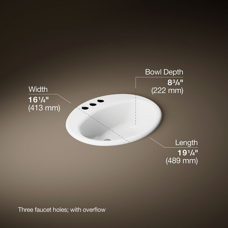 Farmington Metal Oval Drop-In Bathroom Sink with Overflow, White, 4" Center