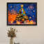 Arbre de Noël noir encadré noir et cadeaux, reproduction d'art de style rétro-1628263073