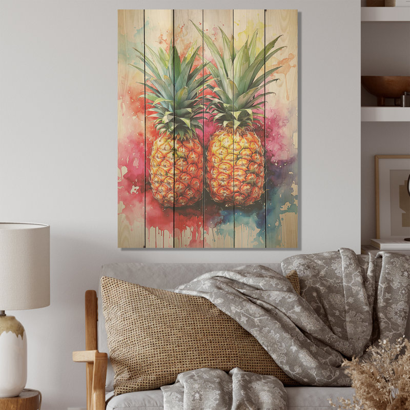 Ananas doré fusion - art en bois d'ananas sur bois de pin naturel, H 20 po x l 10 po