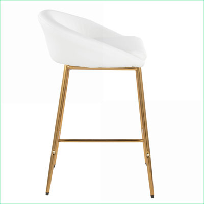 Ensemble de 2 chaises de salle à manger à hauteur de comptoir pour adultes LumiSource Matisse, blanc cassé et base en métal doré à tréteaux Glam
