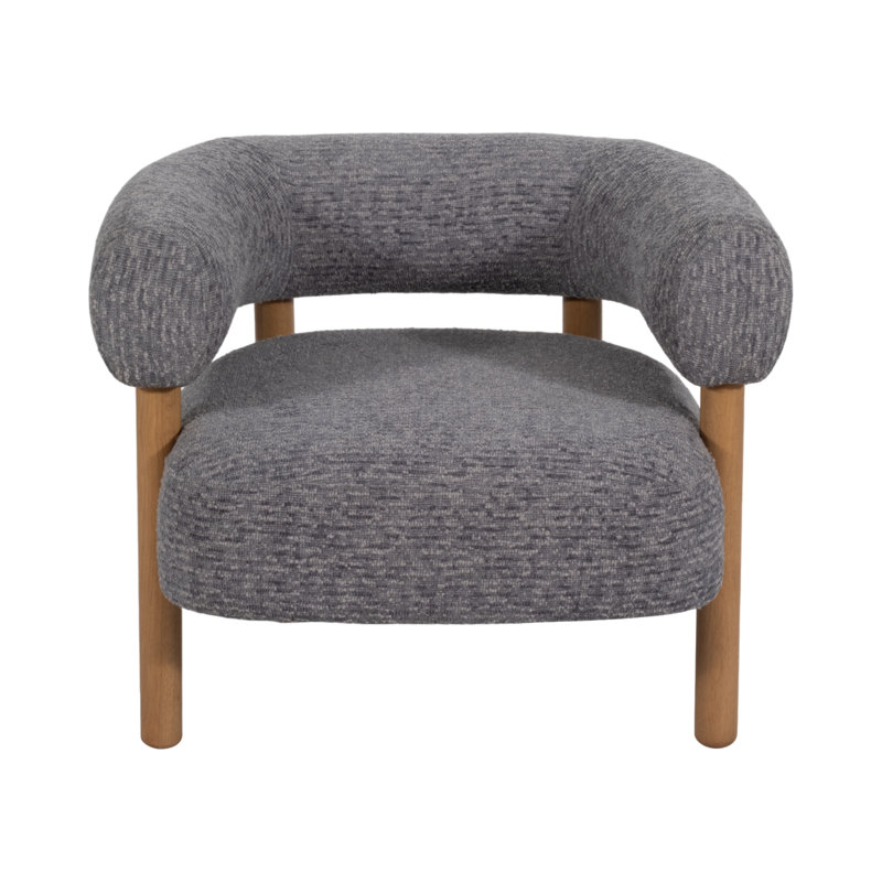 Roundback Accent Chair With  Wood Legs, Speckled Wht, Pink Fabric, Brown