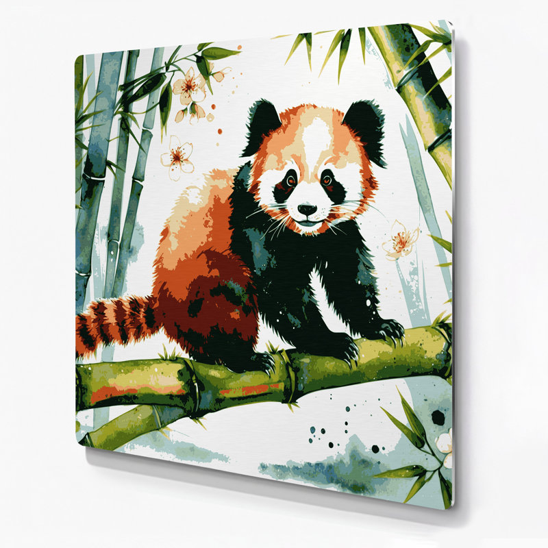 Faune, panda rouge, art mural en métal blanc, H 16 po x l 16 po