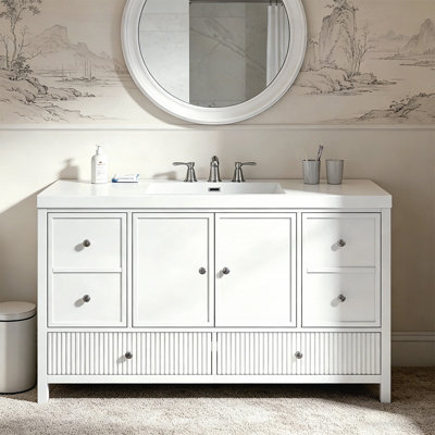 Meuble-lavabo de 60 po avec lavabo séparé, conception moderne avec grand rangement et portes à fermeture en douceur