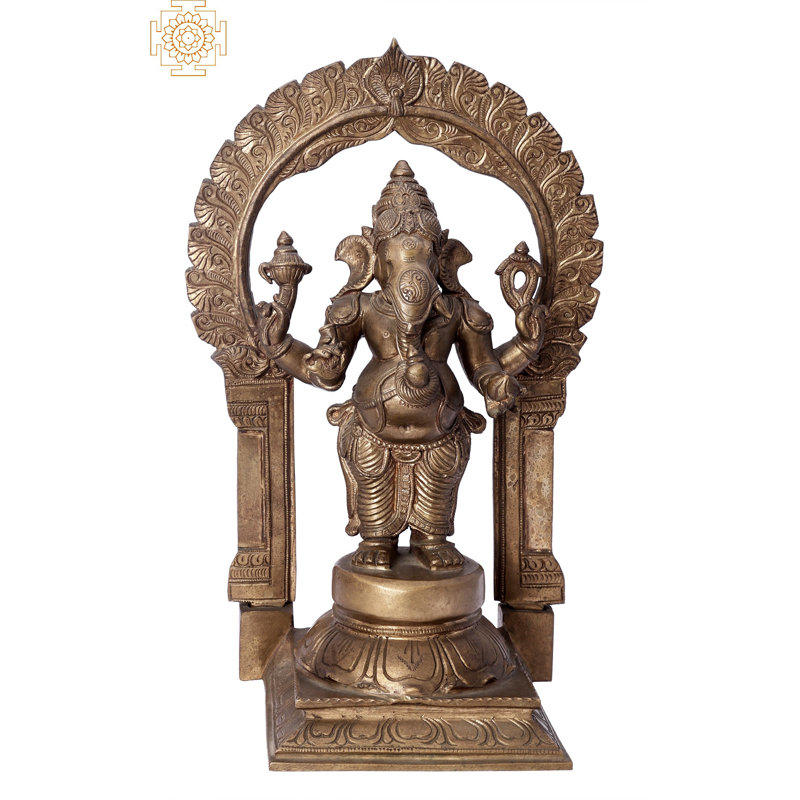 14" Standing Bhagawan Ganesha Bronze Statue - Handmade Panchaloha Idol | Madhuchista Vidhana (Lost Wax) from Swamimalai