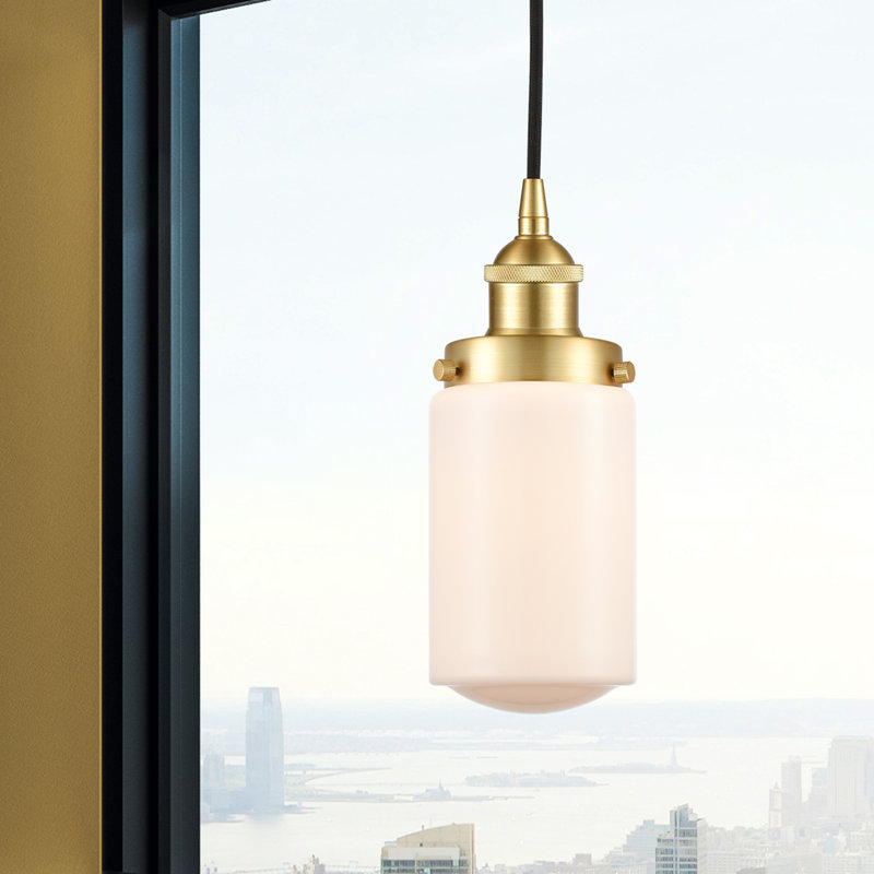 Luminaire suspendu cylindrique à 1 lumière Saroyan, Blanc mat, Or satiné