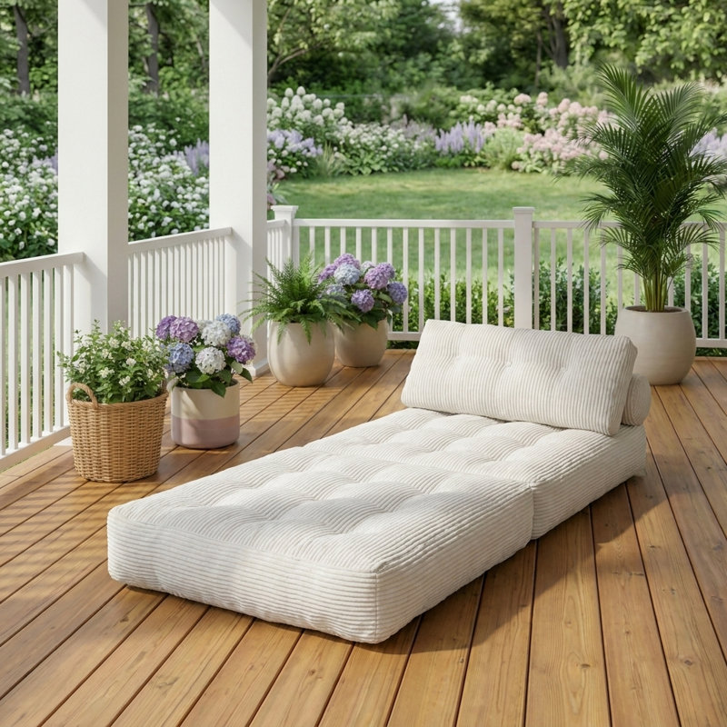 Canapé-lit pliant convertible avec coussin et dossier, support de plancher portatif pour salon, 34,7 po x 68,5 po, Beige