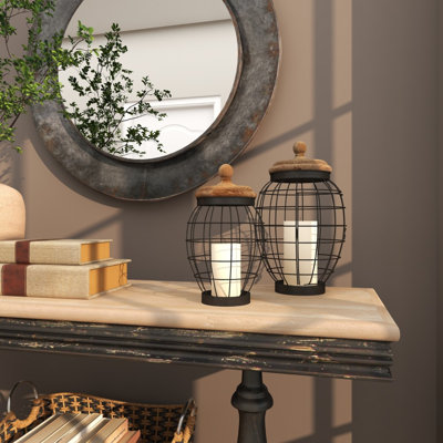 Ensemble de pots décoratifs noirs en métal avec couvercles en bois Aure