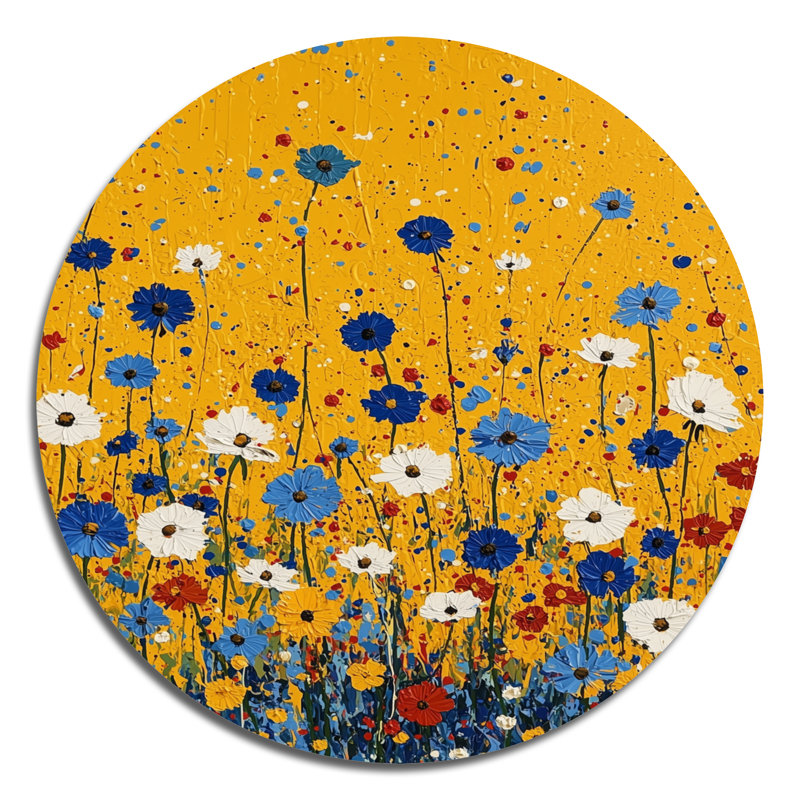 «Blue Golden Wildflower Meadow Scenery I - Traditional Blue», reproduction d'art en métal, H 16 po x l 16 po