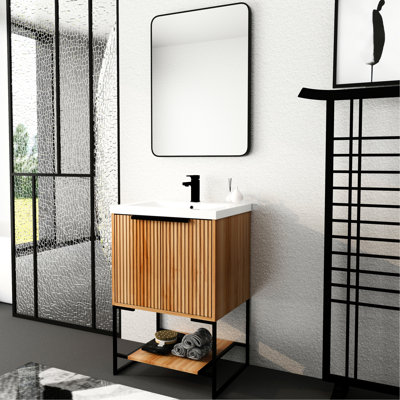 Meuble-lavabo autoportant de 24 po - Conception intemporelle, lavabo en résine, nombreuses options de rangement avec lavabo, beauté contemporaine, accès silencieux, option suffisante