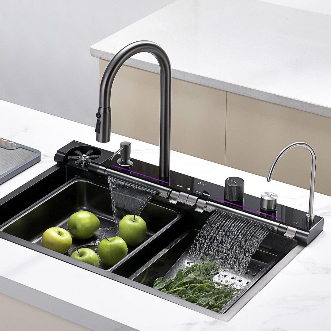 KS2207 Lefton 304 Stainless Steel Kitchen Workstation Sink with Pull-down Faucet, Grey Lefton