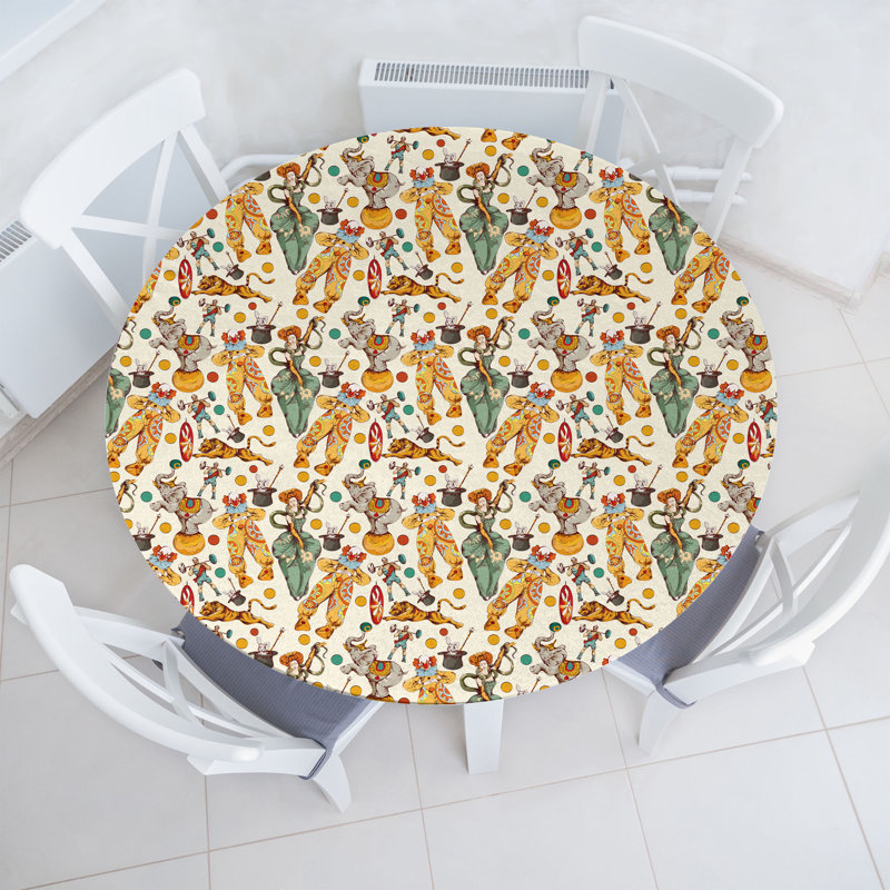 East Urban Home Vintage Fitted Round Tablecloth Diameter Multicolor, 51.97" Round