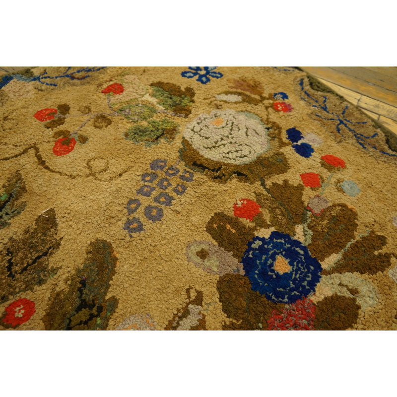 Late 19th Century Antique Small American Floral Folk Art Hooked Rug