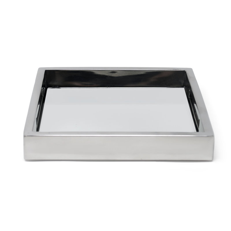 Plateau à miroir carré -, Argent argent, L 7,75 po x l 7,75 po x H 1,25 po