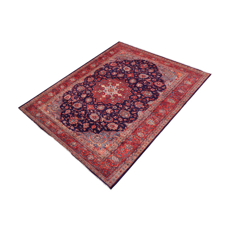 Tapis de couloir rétro en laine noué à la main bleu antique 6 pi 4 po x 12 pi 1 po Kashan Reid