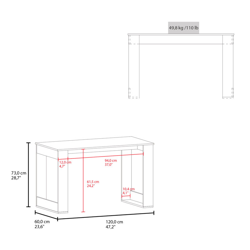 Wengue Writing Computer Desk With Ample Work Surface, 28.7" H x 47.2" W x 23.6" D, Brown