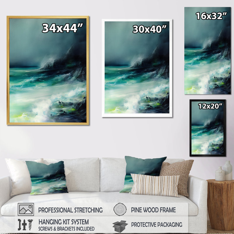 Vagues de bonheur I sur toile, Cadre flottant doré, H 40 po x l 30 po x P 1,5 po