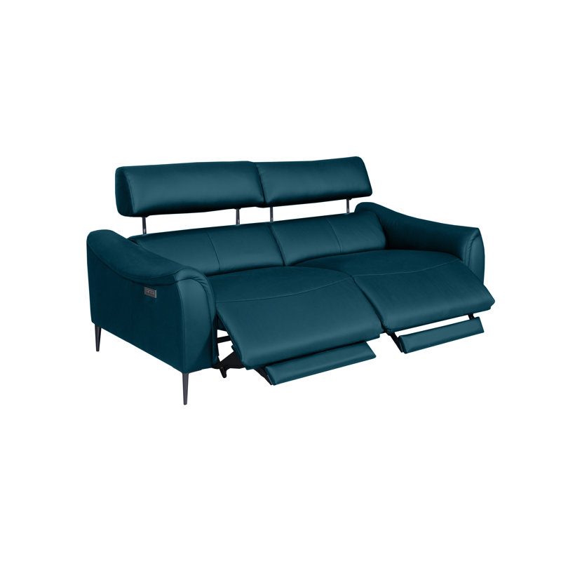 Koolanooka 204 cm Genuine Leather Pillow Top Arm Reclining Sofa, Turquise