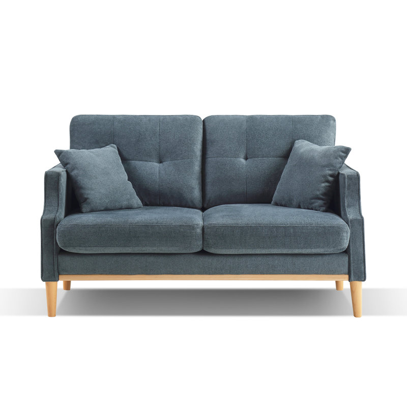 Bleu foncé pour la chambre à coucher - Coussin en mousse haute densité, porto, 2 coussins, siège en tissu bleu, tissu à l'eau, douille, coussins, pieds en bois, intérieur