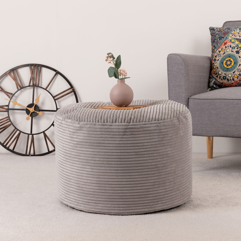 Bean Bag Bazaar Natalia Corduroy Armchair Bean Bag and Round Footstool, Grey
