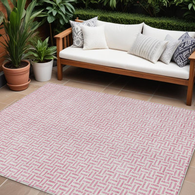 Tapis intérieur / extérieur géométrique lavable rose et argent 9 pi x 12 pi