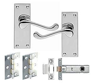 Golden Grace 3 Sets Victorian Scroll Latch Door Handles in Polished Chrome Hinges & Latches Pack - 120mm x 40mm