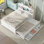 Lit plateforme double avec tête de lit à rangement, USB, lit gigogne simple et 3 tiroirs, blanc