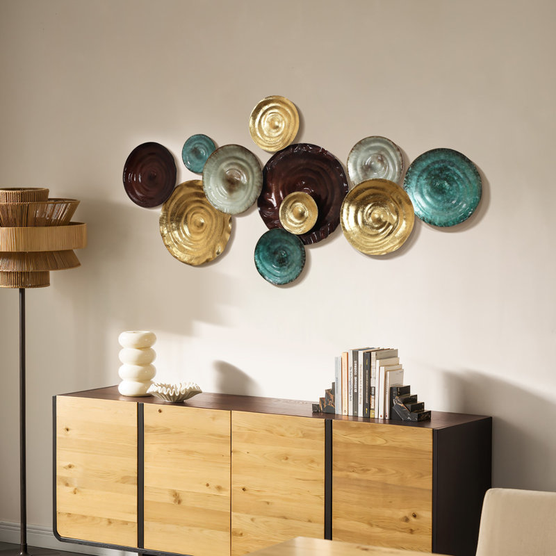 Décoration murale abstraite moderne en métal de 47 po avec disques texturés multicolores, décoration murale contemporaine