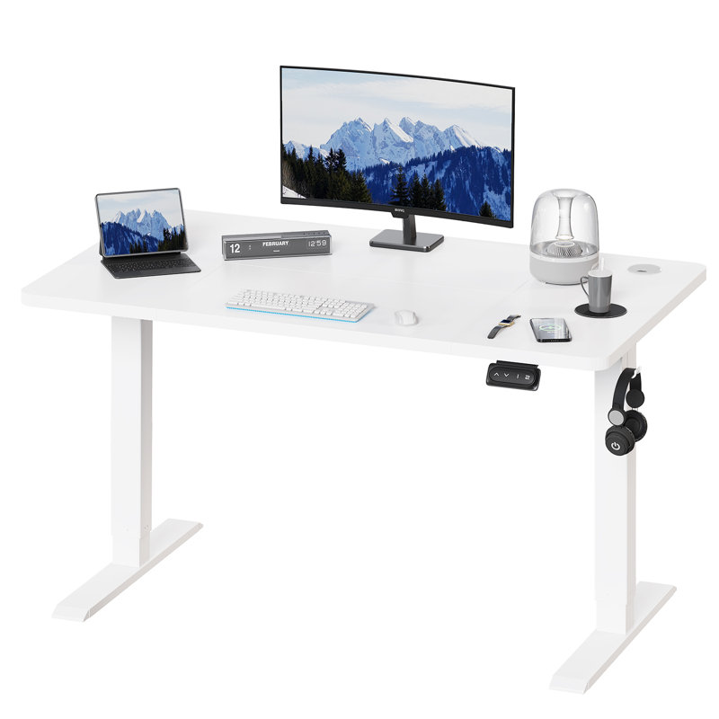Electric T-Shape Height Adjustable Standing Desk, 120cm W x 60cm D, White