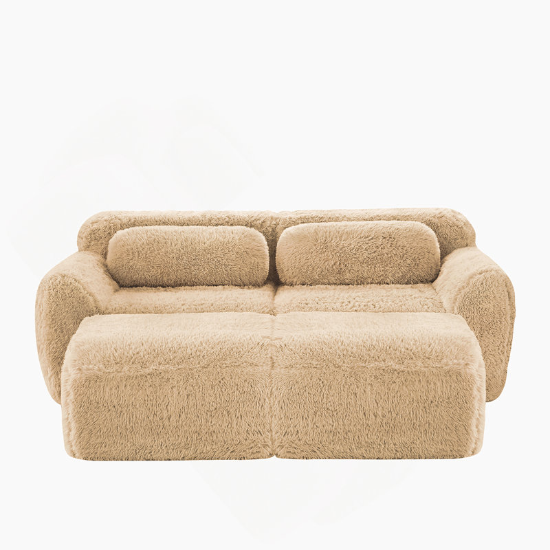 Tissu moelleux doux de 80 po, canapé désossé, aucun assemblage requis, conception antidérapante inférieure avec méridienne, avec repose-pieds, assise profonde, combinaison haute densité 32D sans bureau pour étude, kaki clair