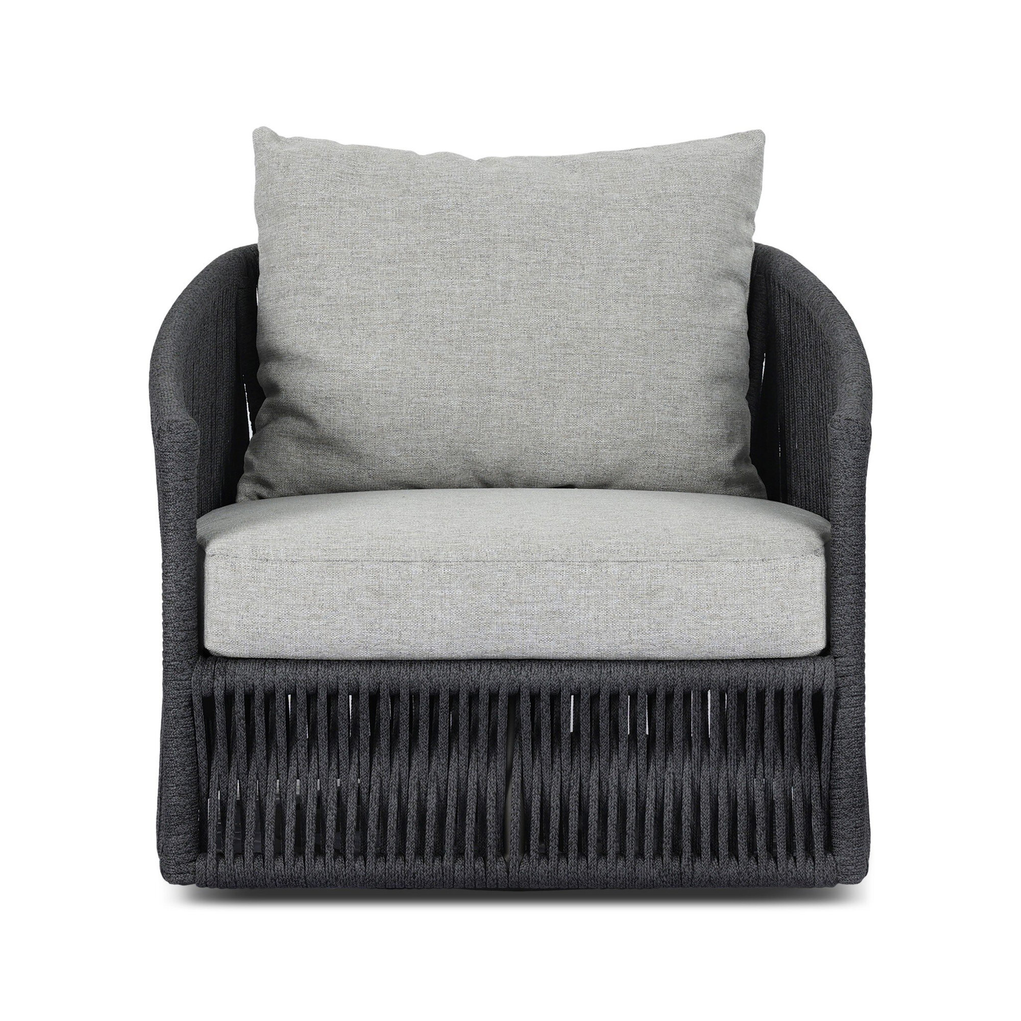 Nashira Swivel Outdoor Lounge Chair, Alessi Slate, Thick Dark Gray Rope