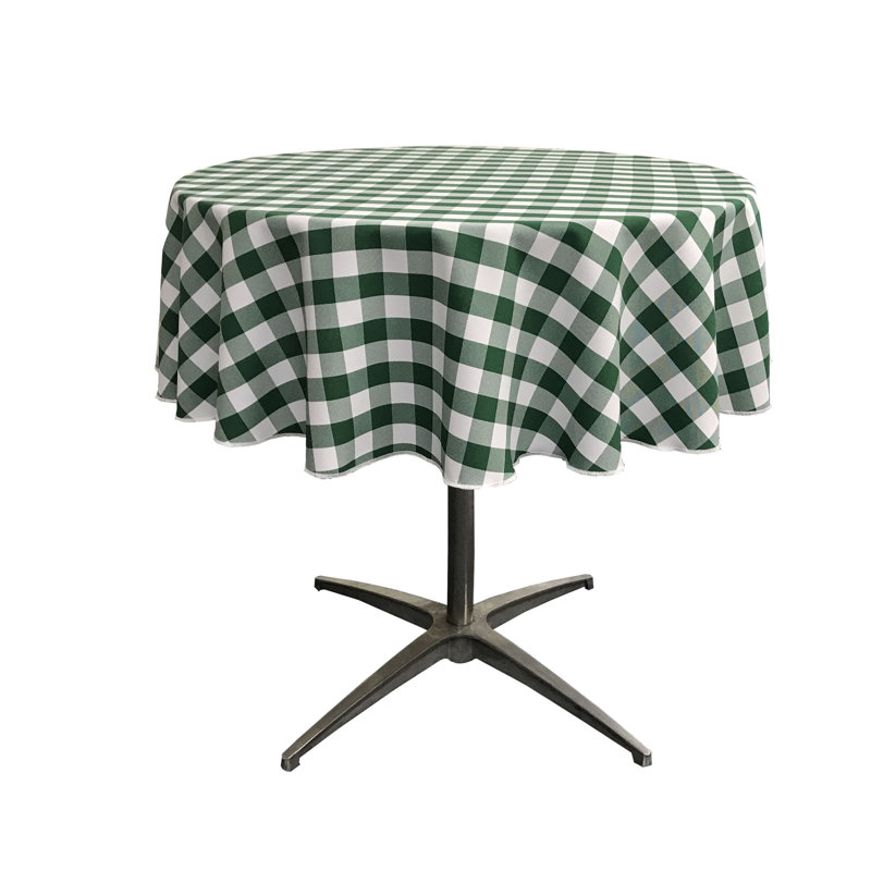 Joice Gingham Round Tablecloth, 120" Round, White and Hunter Green