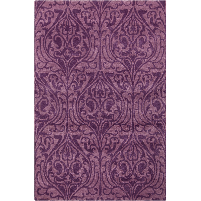 Tapis mauve à motif abstrait en laine touffeté à la main Dollins, 5 pi x 7 pi 6 po