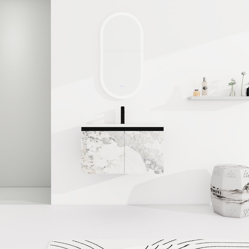Meuble-lavabo de salle de bain avec porte à fermeture en douceur et lavabo en céramique - noir, conception de précision moderne