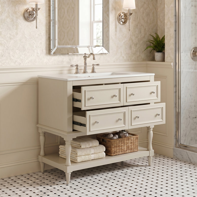 Ensemble de meuble-lavabo autoportant 36 po avec lavabo encastré en céramique 36 po 4 tiroirs Frame Armoire en bois massif