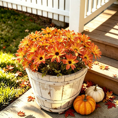 4PCS Artificial Fall Mums Outdoor Flowers, 15.74" UV Resistant Faux Autumn Daisy Plants, Fake Orange Chrysanthemum Bush for Front Porch, Window Box, Patio Planter, Home & Garden, Yellow