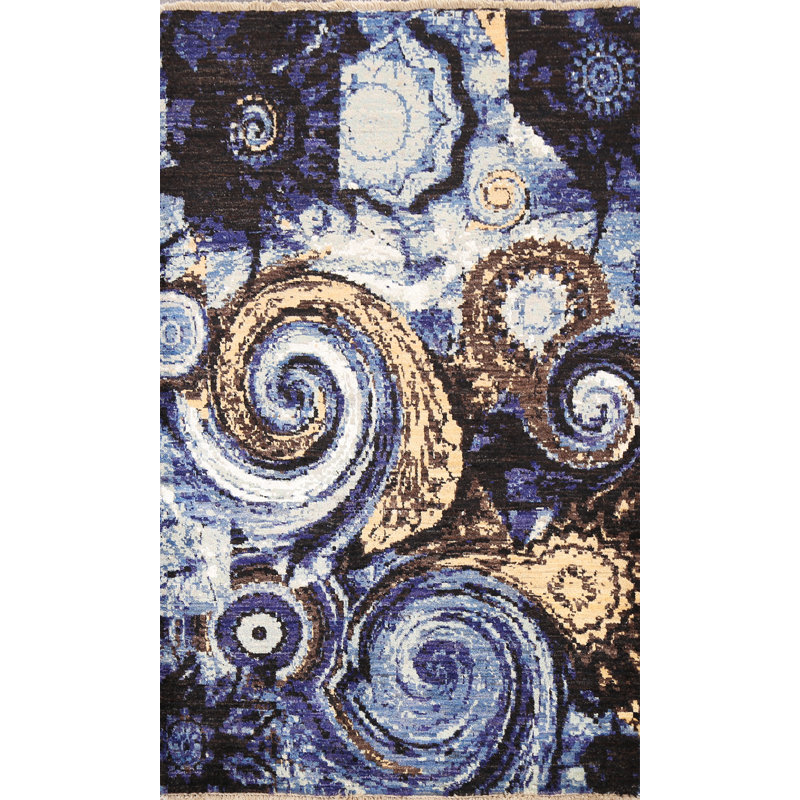 Tapis 100% oriental à teinture végétale abstraite noué à la main 3 x 5