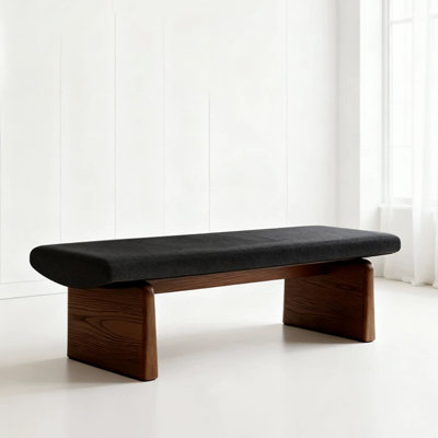 Black Solid Wood Upholstered Bench