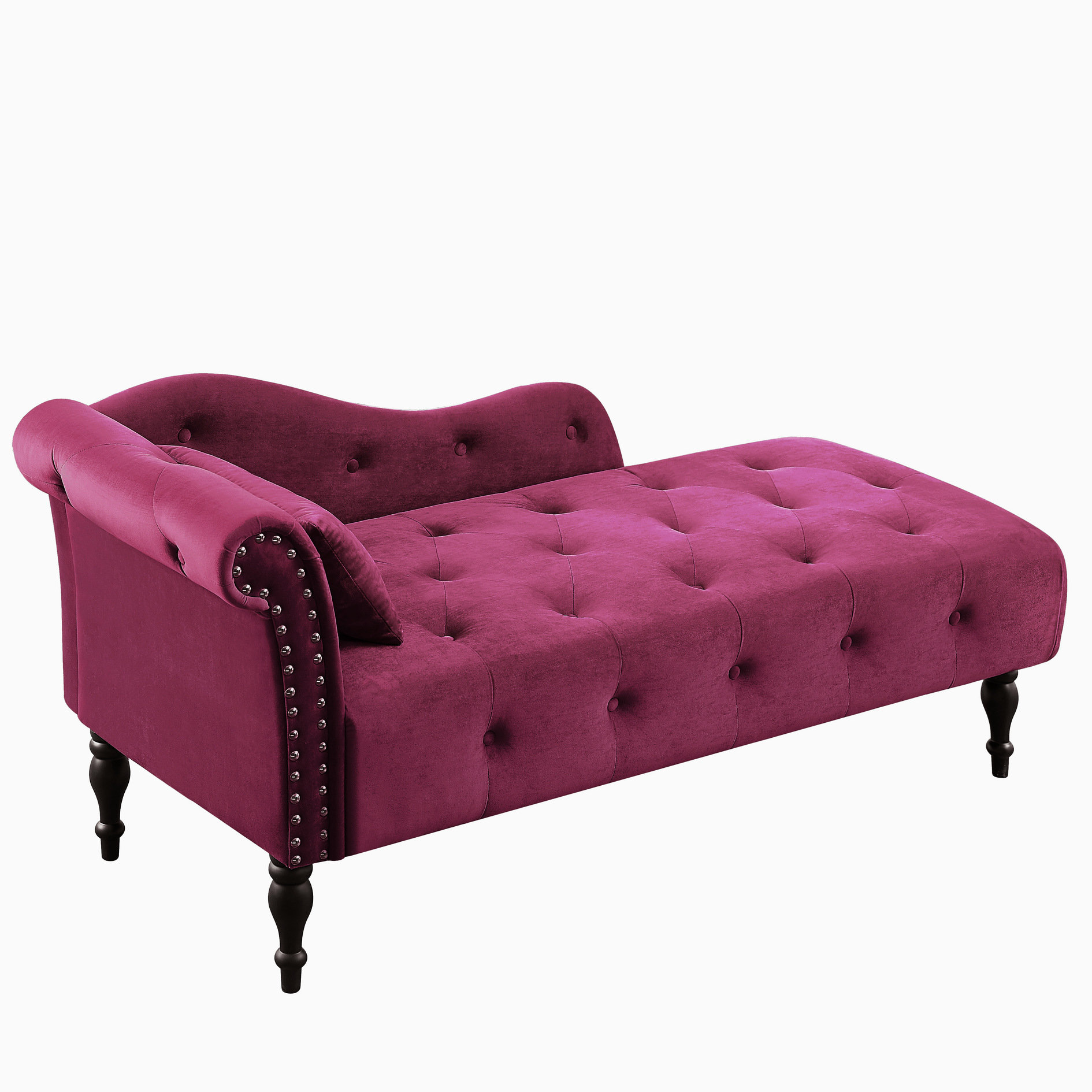 Latitude Run® 60.6" Velvet Chaise Lounge In Burgundy With Buttons ...