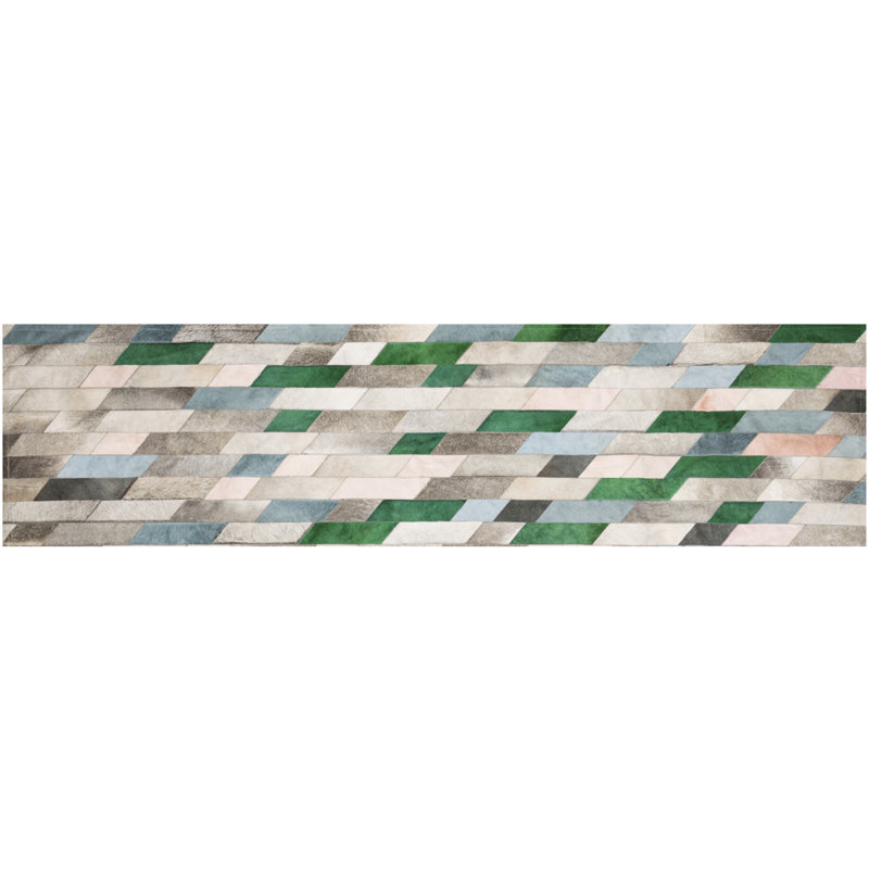 Astila Cowhide Geometric Area Rug in Green, Runner 2'7" x 16'4"