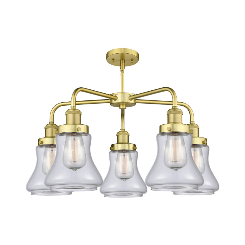 Lustre suspendu 5 lumières 24 po Bhanupriya, Transparent, Or satiné