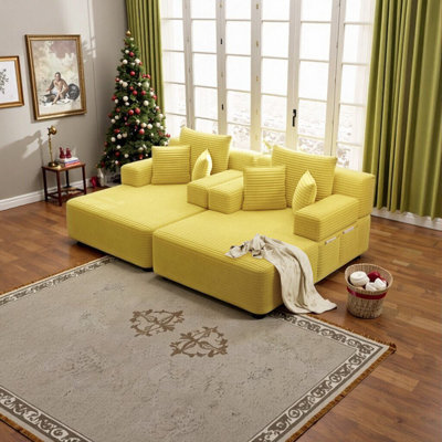 Ensemble de chaise longue surdimensionnée 2 pièces avec poches de rangement, canapé-lit convertible, tissu en velours côtelé moelleux