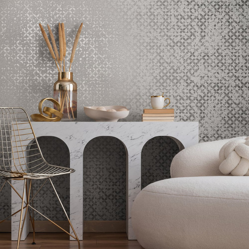 City Romance Collection Stippled Geometric Wallpaper Roll, Grey