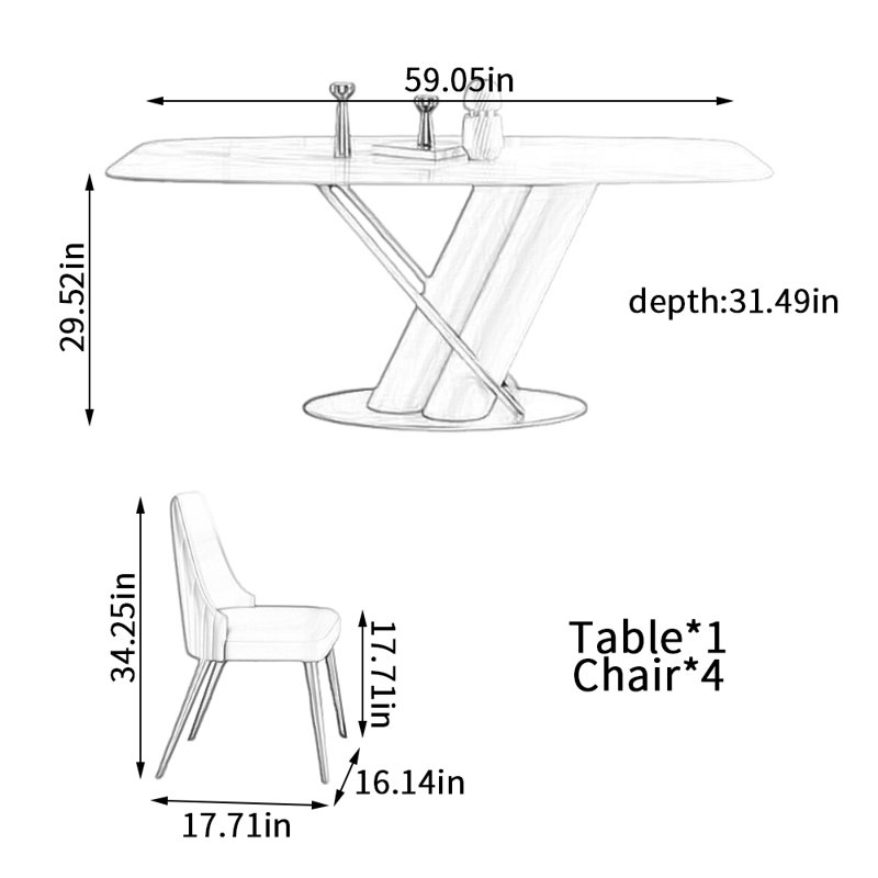 Table rectangulaire légère et luxueuse de style simple et moderne, H 29,52 po x L 59,05 po x l 31,49 po