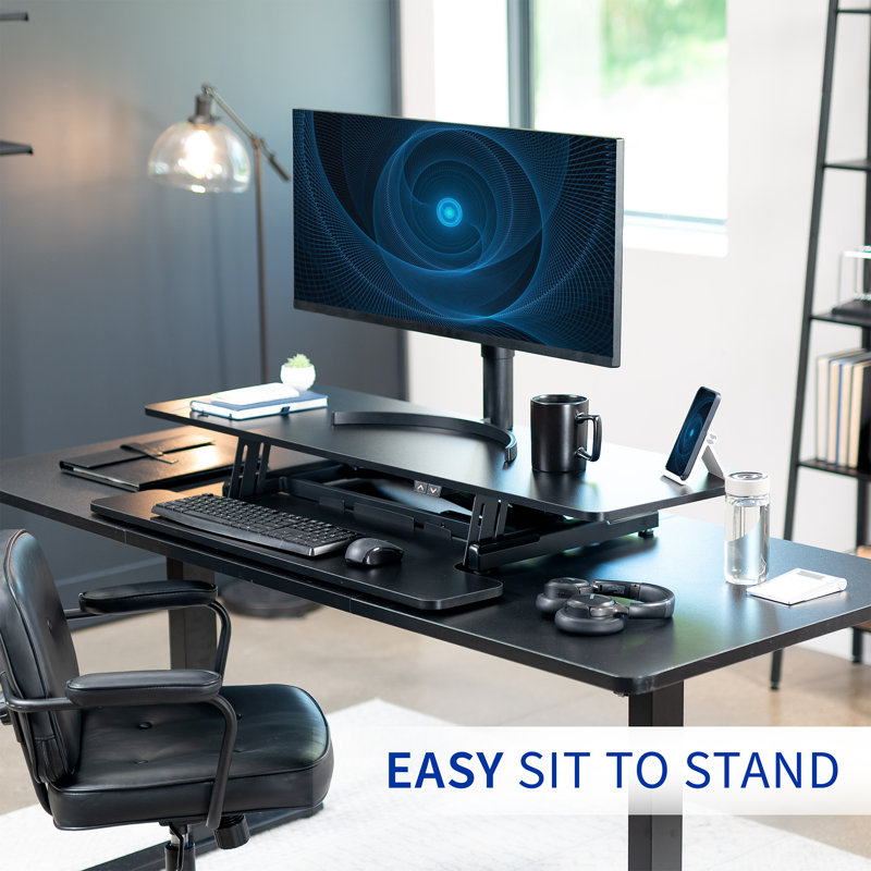 Black Electric 47" Adjustable Standing Desk Converter with Keyboard Tray