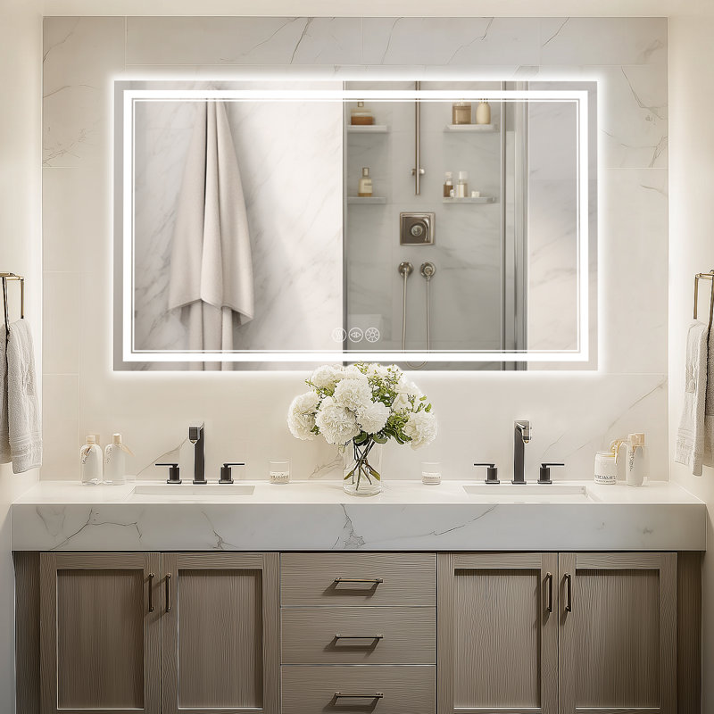 Super Bright LED Lighted Bathroom Vanity Mirror, Frontlit & Backlit 3-Color Temperature Anti-Fog Wall Mirror with UL, RoHS, ETL & 3-Year Warranty