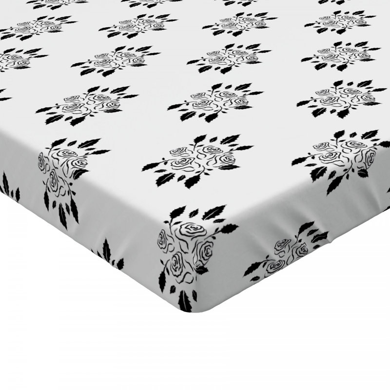 Microfiber Striped Fitted Sheet, Twin XL Fitted Sheet, Black/White Floral 2