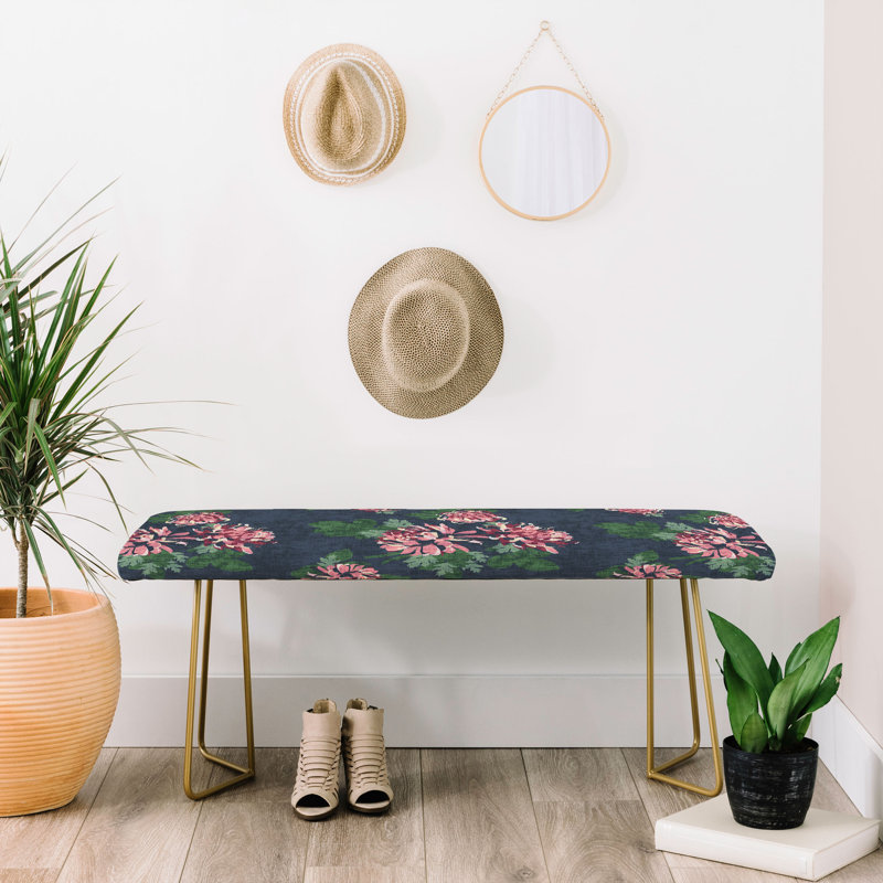 Rudd Upholstered Bench, Dark Green/Pink/Floral