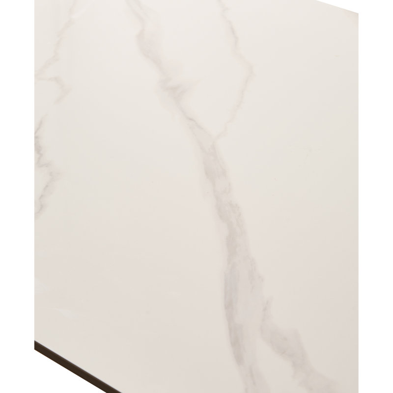 Table de salle à manger blanche avec plateau en tuiles de céramique et pieds en métal