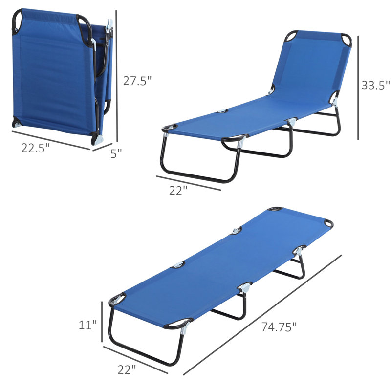 Chaise pliante d'extérieur inclinable - 5 positions, tissu bleu, chaise longue de patio à 5 dossiers réglables, siège en tissu pour la cour