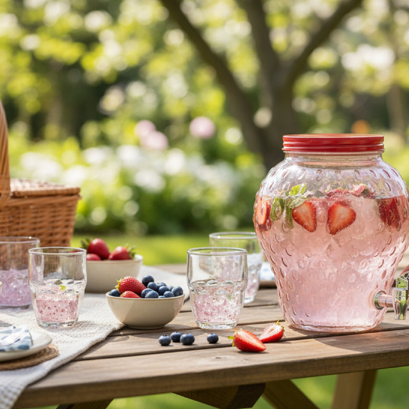 Marlee Glass Strawberry Shape Drink Dispenser